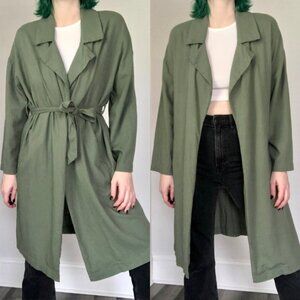 Pink Martini ‘Sarah’ Open Front Linen-Blend Belted Collared Jacket Coat